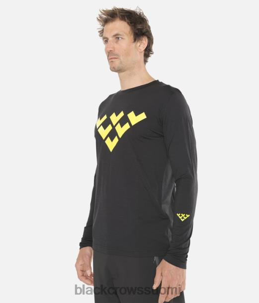 vaatteet Black Crows merinovilla pitkähihainen chevron T-paita musta-keltainen miehet Z848V175